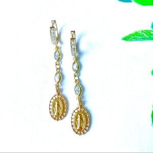 Vintage inspired gold religious metal earrings for women 14k huggie hoops